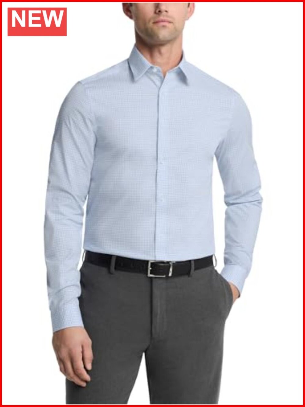 Men's Slim Fit Non Iron Stretch Check Dress Shirt Wicking Spread Collar